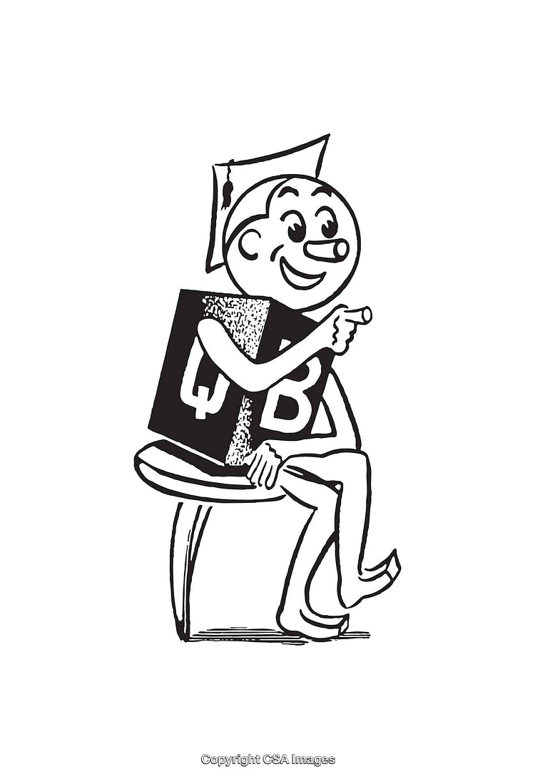 Charming Black and White Illustration of Academic Graduation Character