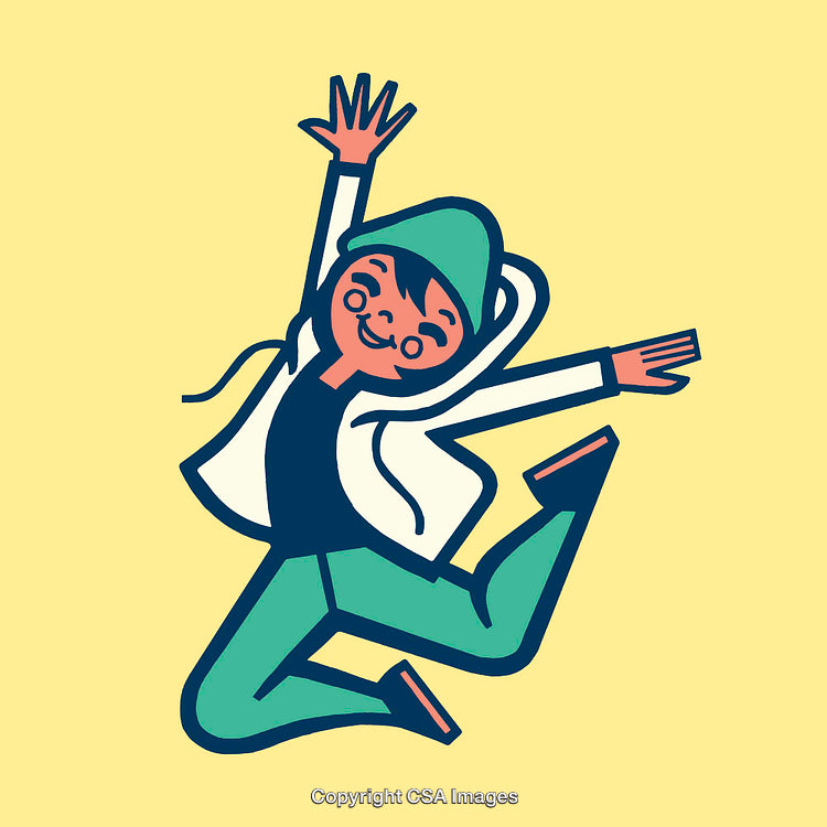 Colorful Illustration of a Joyful Person Jumping in Excitement