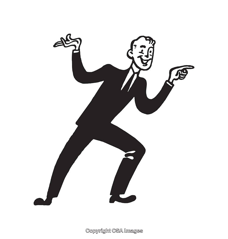 Retro Style Black and White Illustration of a Happy Businessman