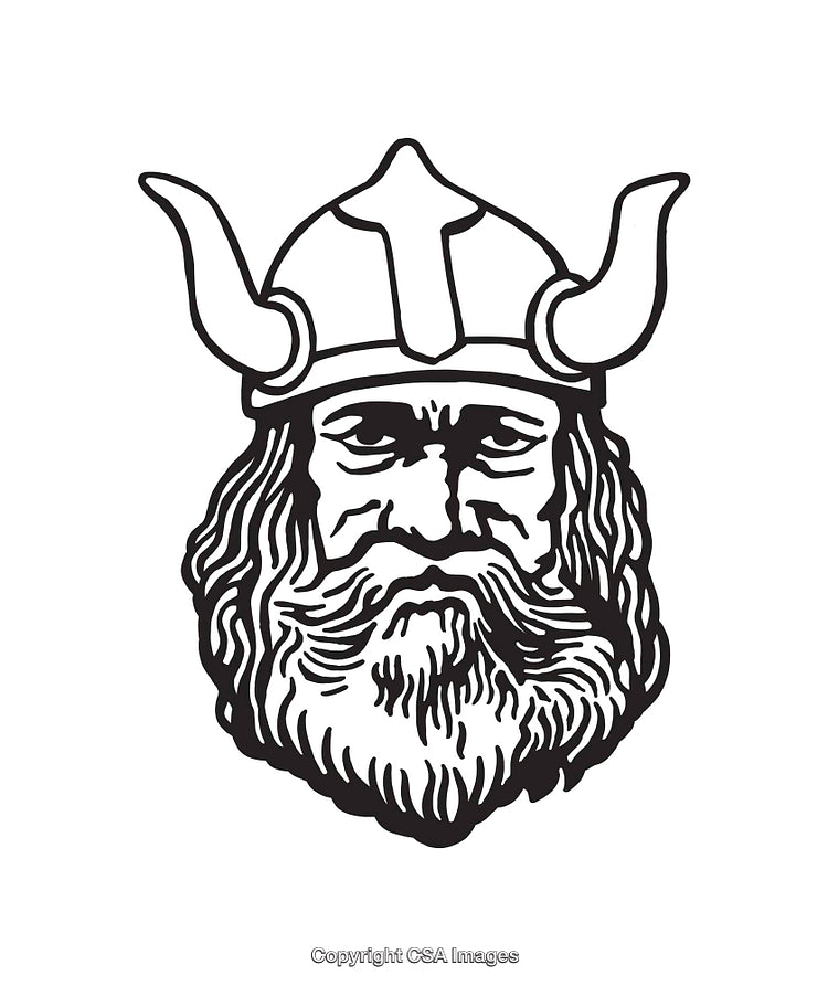Black and White Illustration of a Historical Viking Warrior Face Sketch