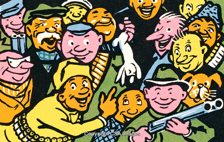 Cheerful Cartoon Crowd with Lively Expressions in Vibrant Colors