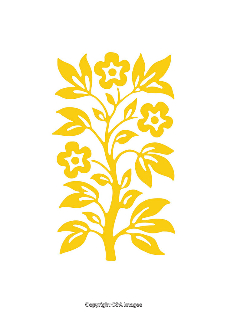 Yellow Floral Silhouette Illustration of Stylized Leaves and Flowers Design