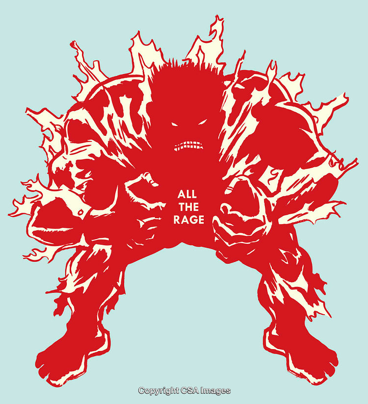 Dynamic Red Character Illustration With Text on Light Blue Background