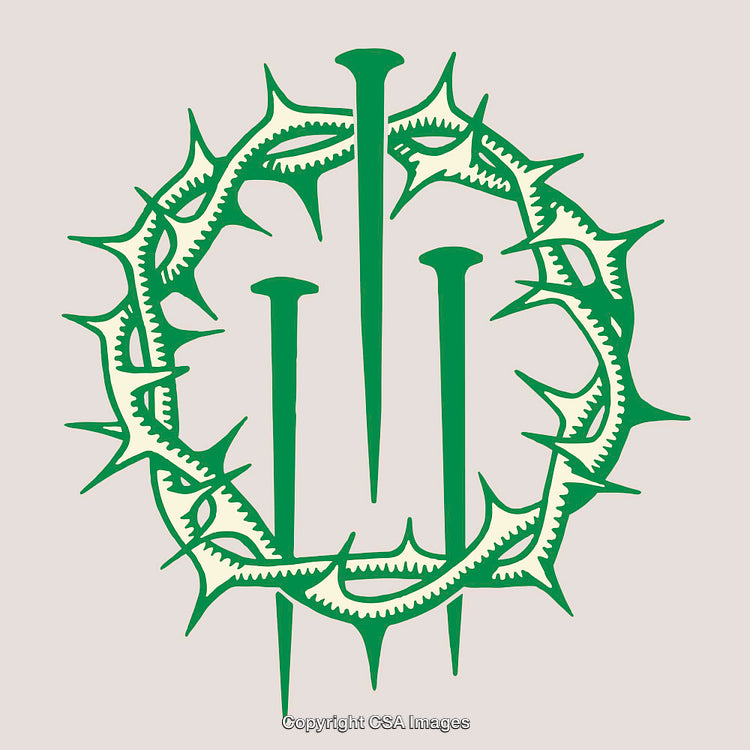 Green Crown of Thorns and Nails on Light Background Illustration