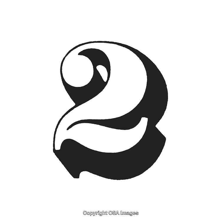 Monochrome Stylized Number Two Design with Artistic Curves and Swirls