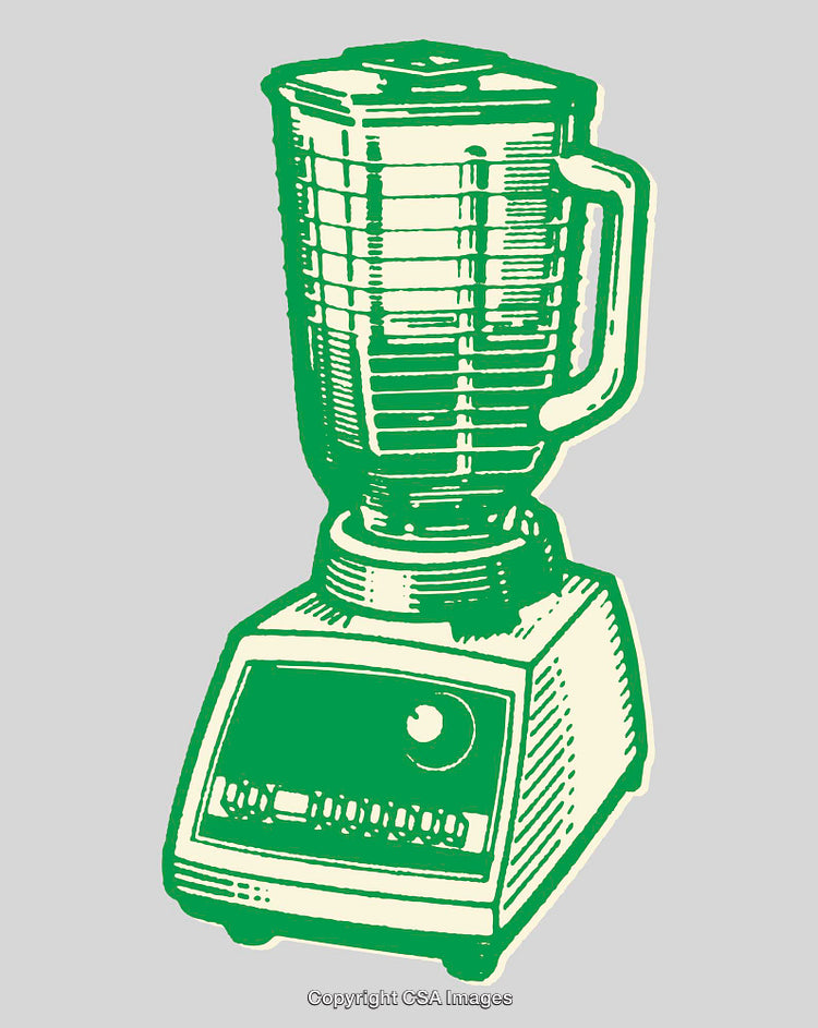 Retro Style Green Blender Line Art Illustration on Gray Background