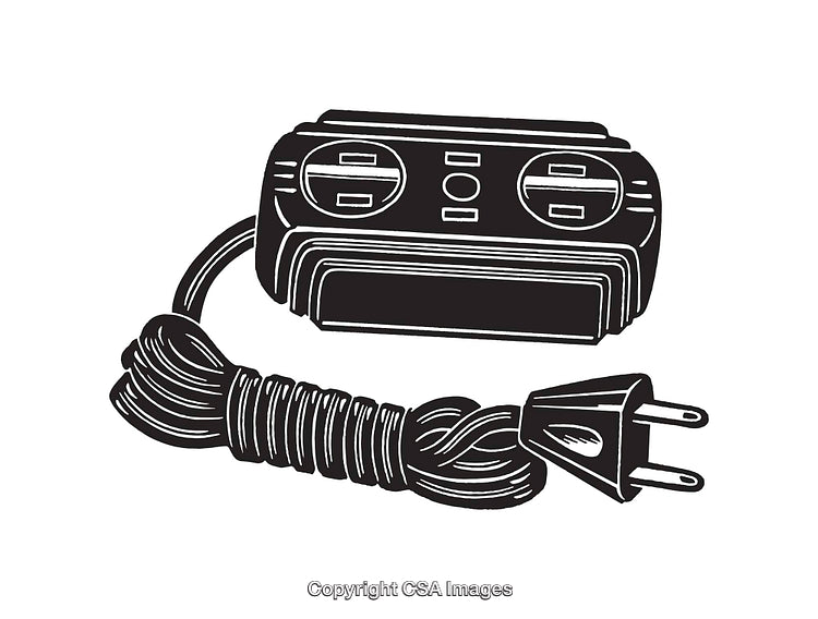 Black and White Line Art of a Coiled Electrical Power Cord Plug