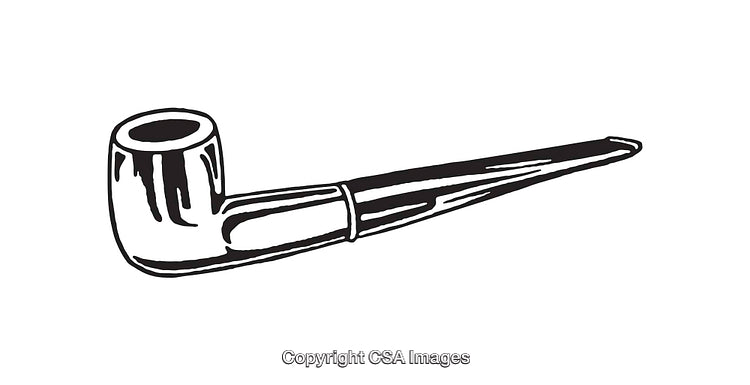 Black and White Line Art Illustration of a Traditional Tobacco Pipe