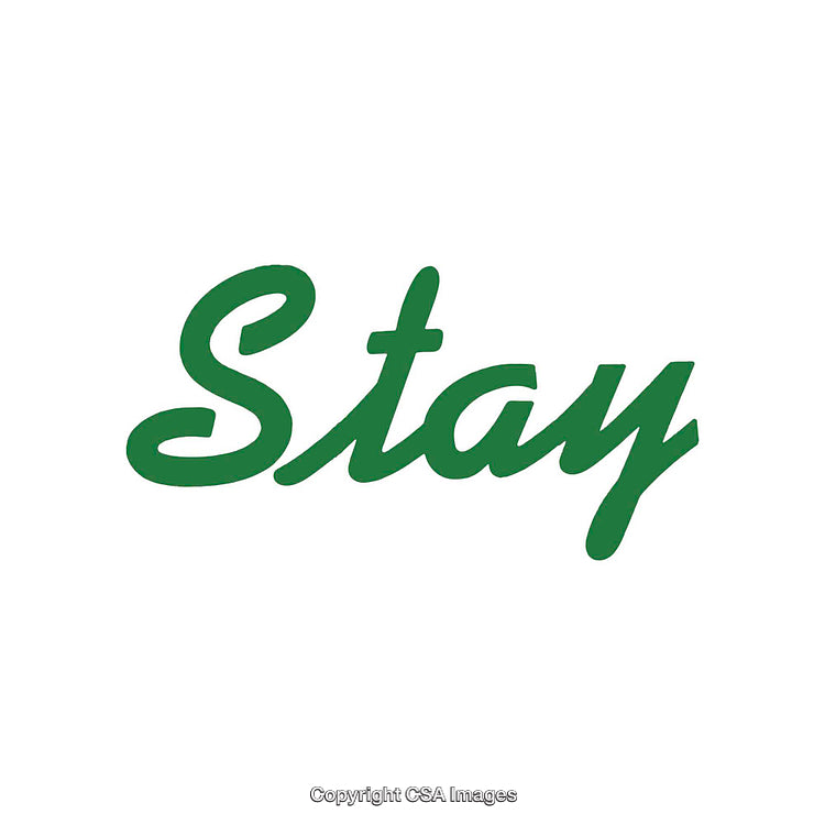 Stylized Green Stay Text on White Background in Script Font