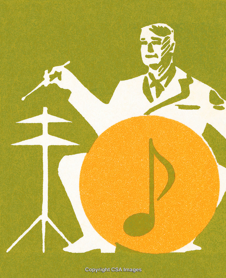 Man Playing Drums Depicted in Bold Graphic Illustration With Abstract Style
