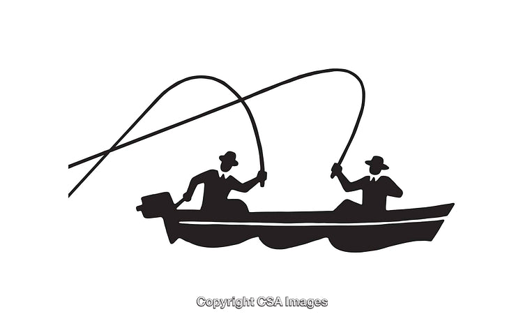 Silhouette Illustration of Two Men Fishing from a Boat on the Water