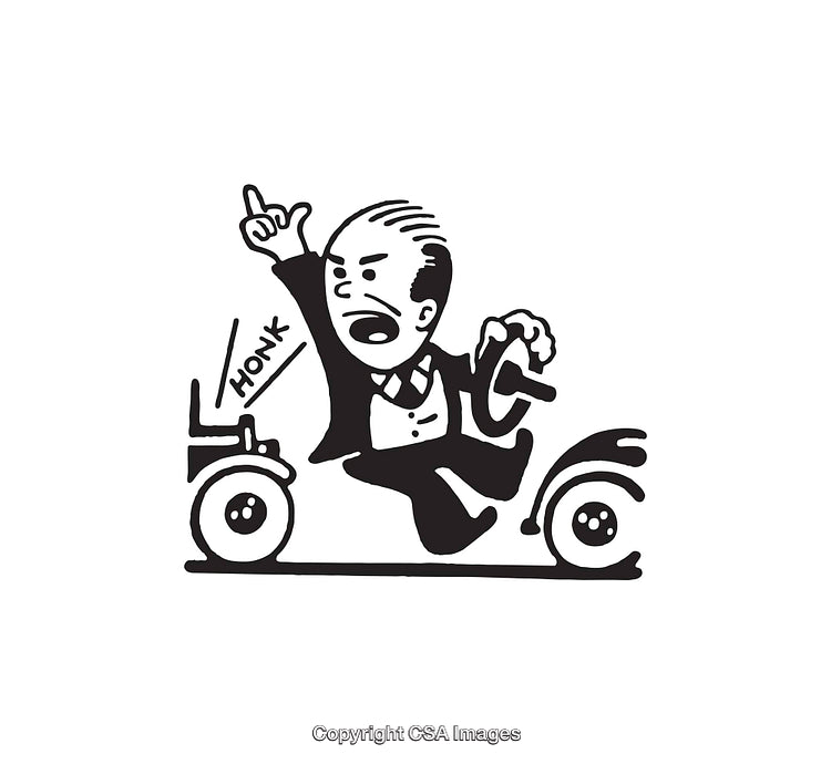 Black And White Illustration of a Man Reacting Humorously in Chaos