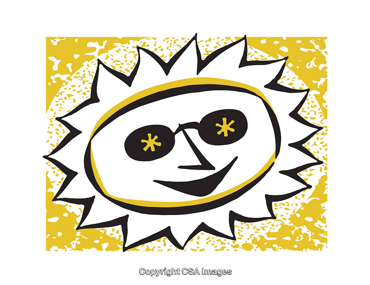 Bright Sun Illustration Featuring a Playful Face and Bold Stylized Design