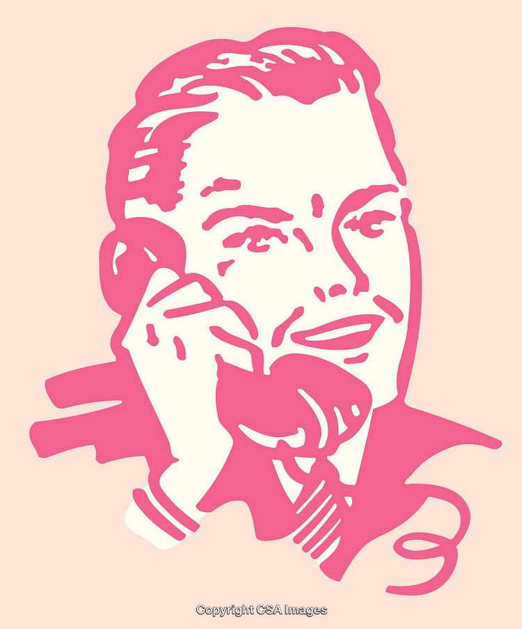 Retro Style Illustration of a Man Talking on a Rotary Telephone