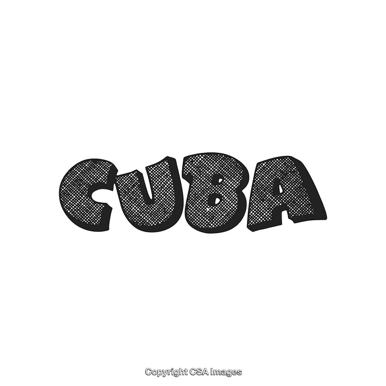 Cuba Text in Retro Comic Style with Halftone Effects on White Background