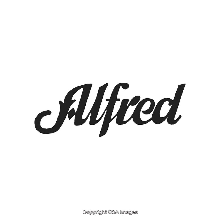 Stylish Black Typography Featuring the Word 'Alfred' in Cursive Design