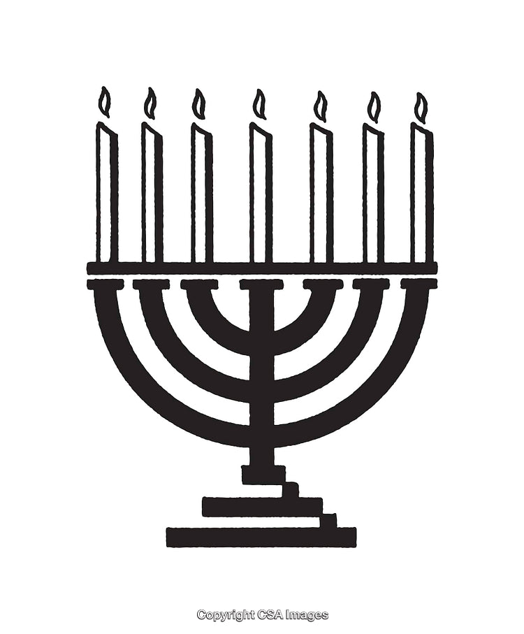 Monochrome Illustration of a Menorah with Lit Candles