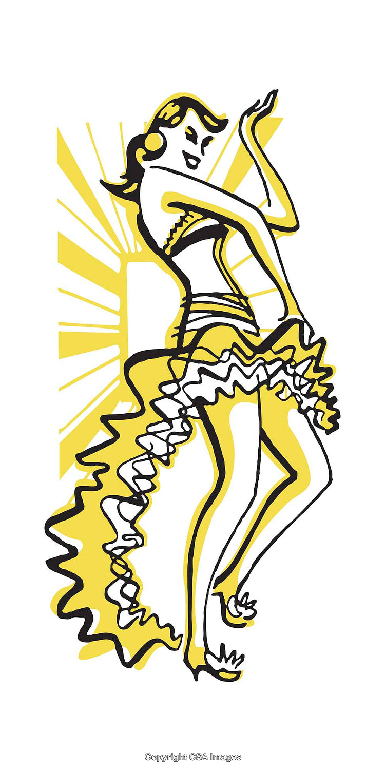 Retro Stylized Dance Illustration with Vibrant Colors and Dynamic Pose