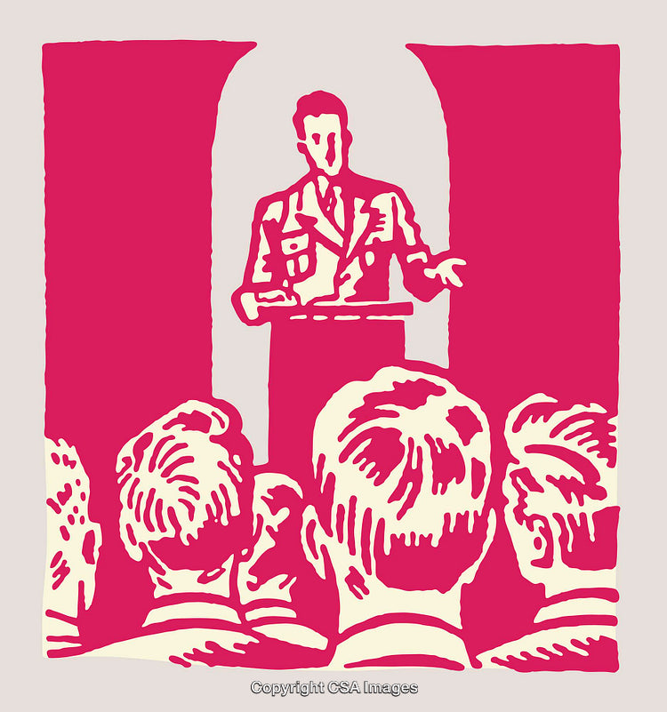 Illustration of a Speaker Addressing an Audience in a Lecture Setting