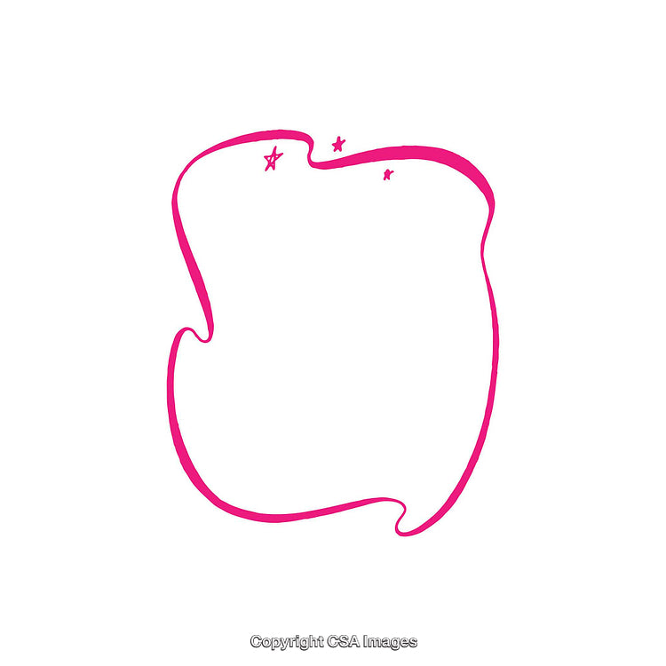 Abstract Pink Frame with Artistic Flowing Lines and Stars on White Background