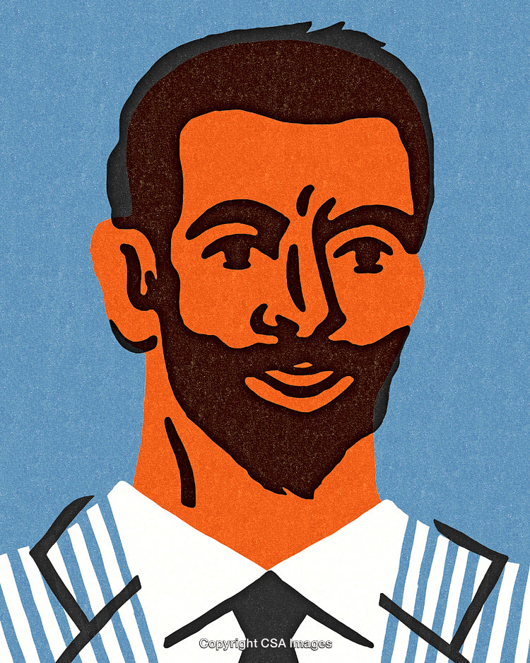 Colorful Illustration of a Stylish Man With Beard Against Blue Background