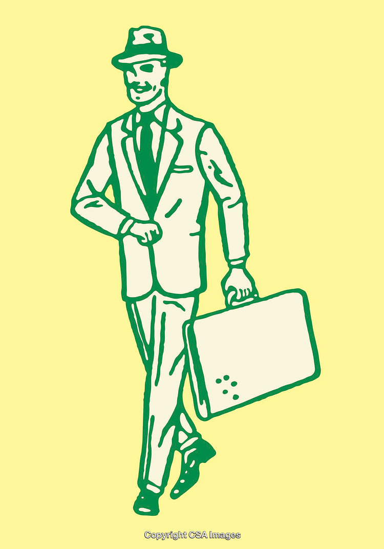 Retro Illustration of a Businessman Carrying a Briefcase in Stylish Attire