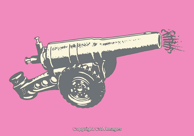 Artistic Illustration of a Cannon on a Solid Pink Background