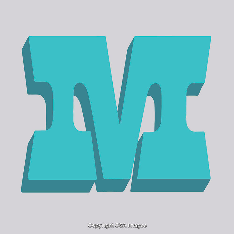 Blue 3D Letter M with Bold Design on Light Background