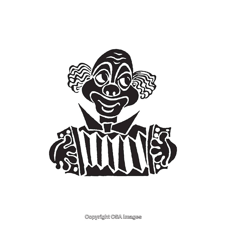 Black And White Line Art Illustration of a Playful Clown with Accordion