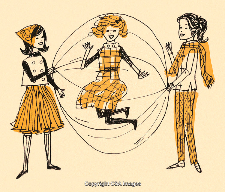 Illustrative Art of Joyful Children Playing with A Jump Rope Outdoors