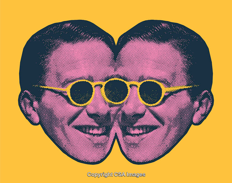 Colorful Pop Art Double Face with Sunglasses on Vibrant Yellow Background