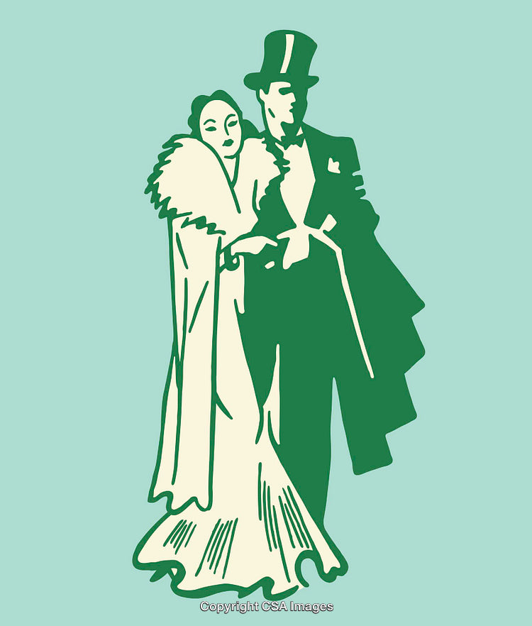 Vintage Style Illustration of Elegant Couples in Formal Attire