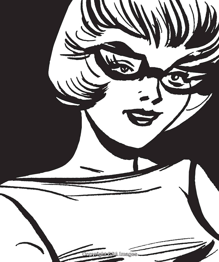 Retro Styled Illustration of a Woman Wearing Glasses in Black and White