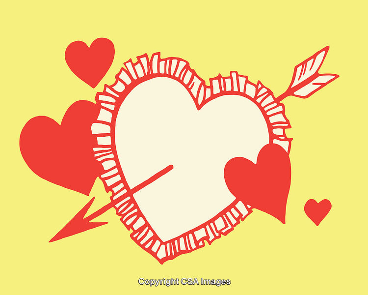 Romantic Red Hearts and Arrow on Bright Yellow Background