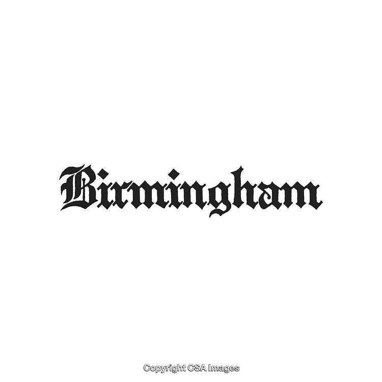 Black Gothic Font Representation of Birmingham City Name in Bold Letters