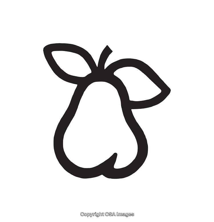 Minimalist Black and White Pear Icon With Leaves Outline Design