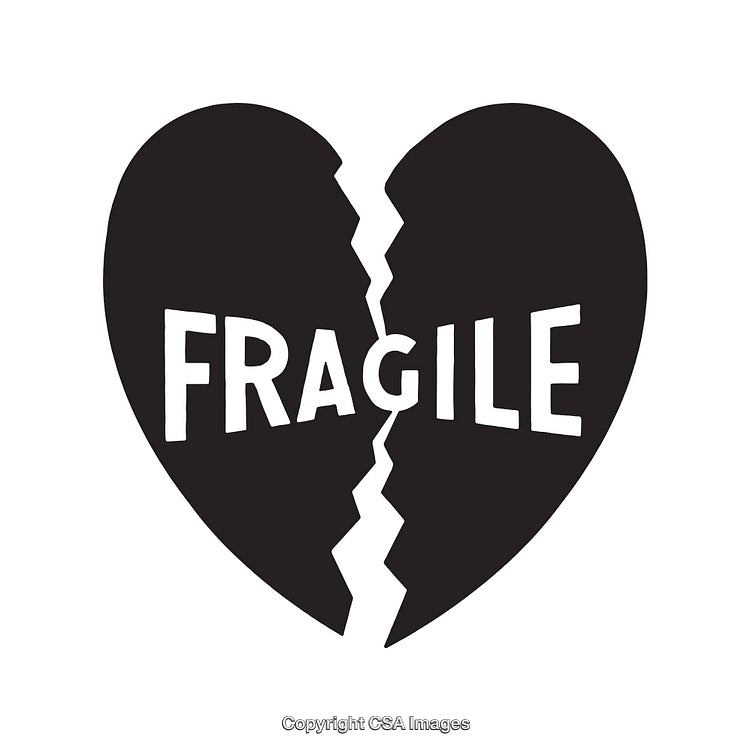 Black and White Broken Heart Illustration with the Word Fragile Inside