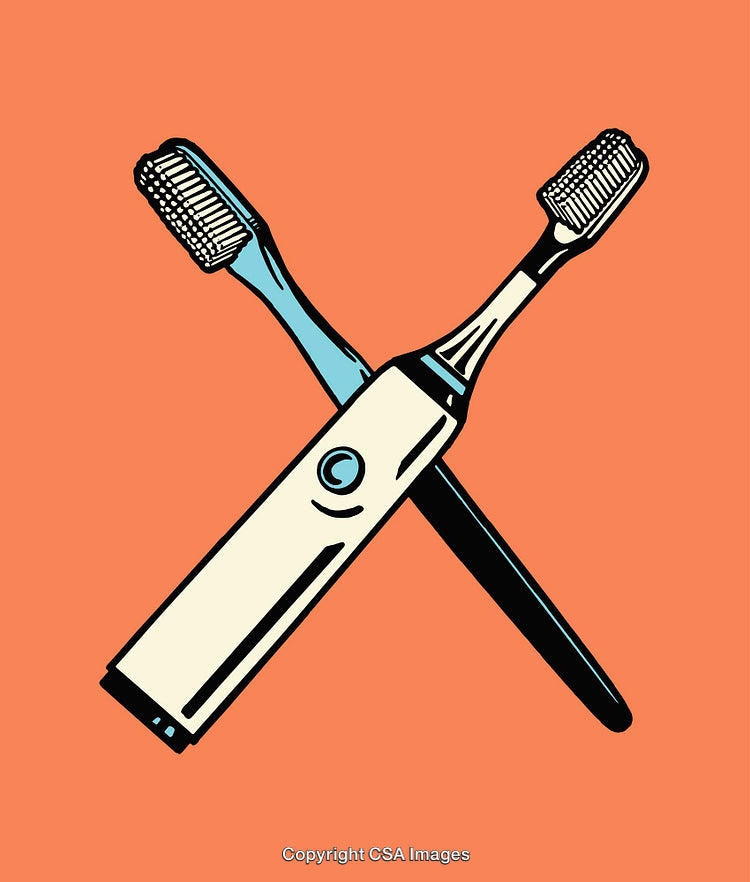 Electric and Manual Toothbrushes Illustration in Colorful Line Art Design