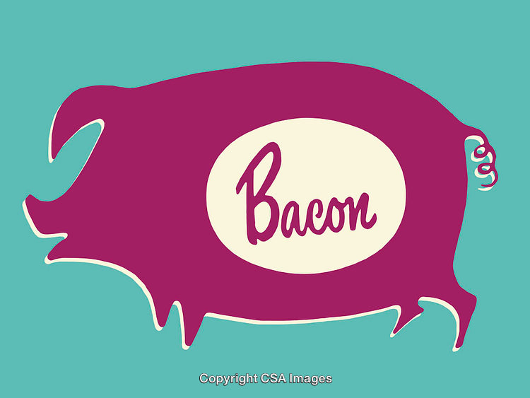 Bold Stylized Pig Illustration with Retro Bacon Theme on Vibrant Background