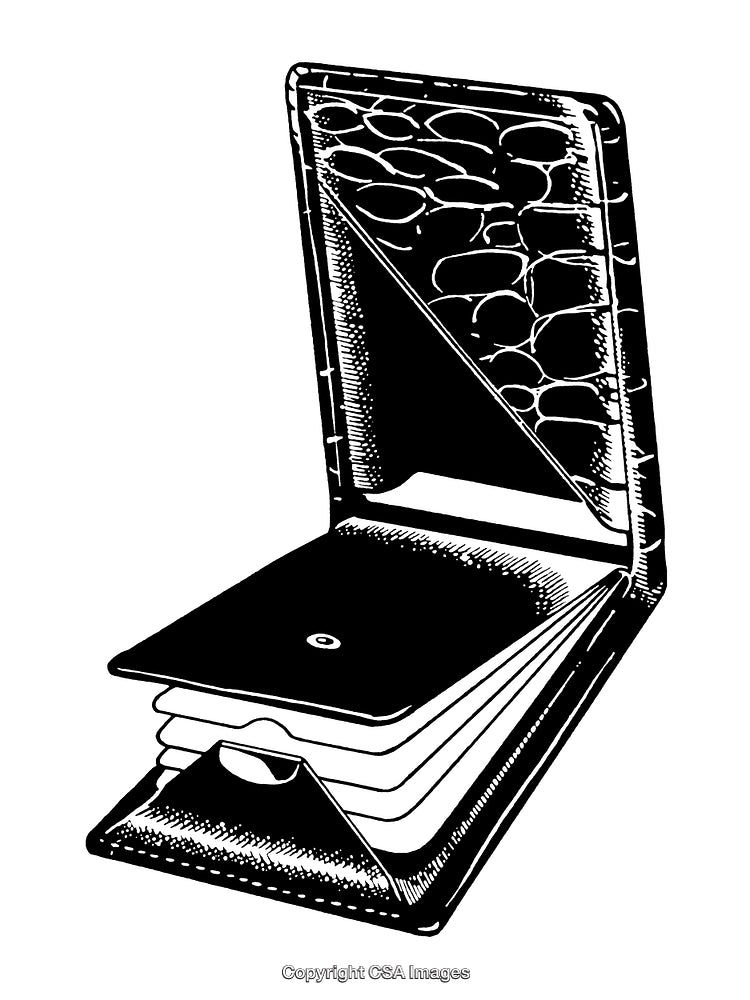 Vintage Black and White Engraving of an Accordion Style Wallet