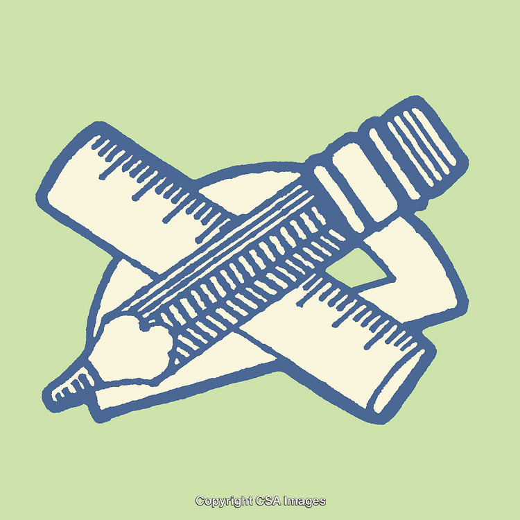 Line Art Drawing of Pencil and Ruler Illustration on Green Background