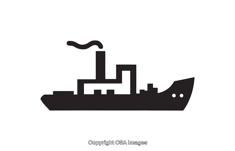 Black and White Illustration of a Steamship Silhouette