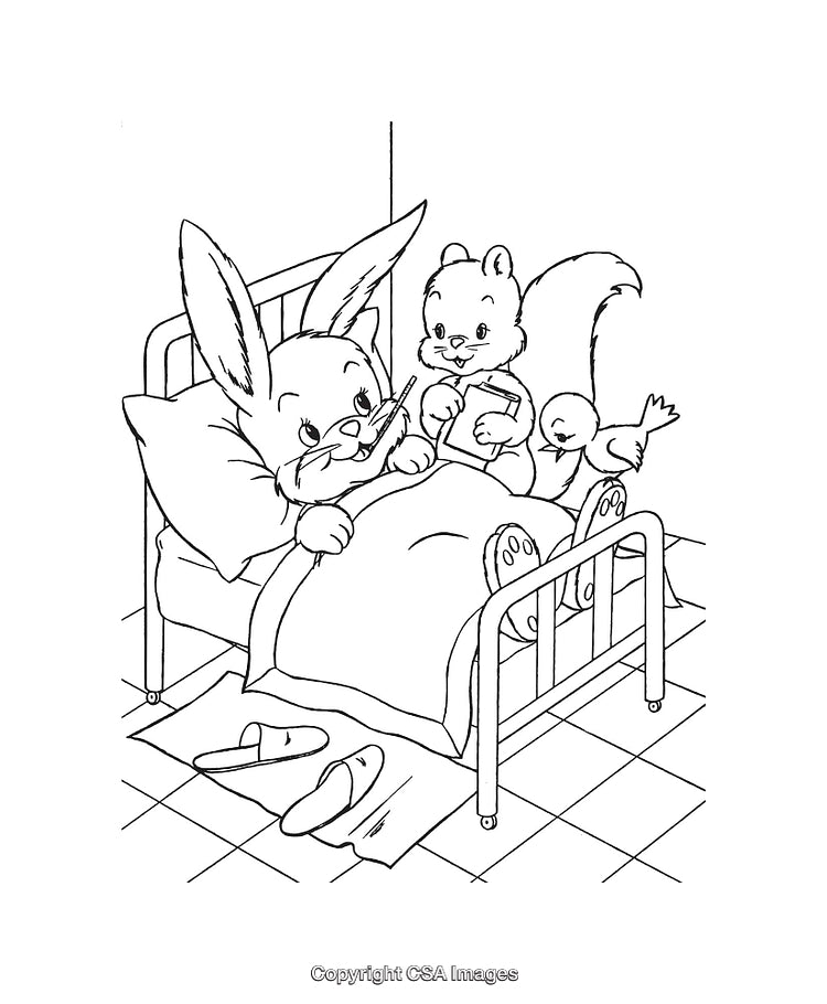 Illustration of Rabbit and Squirrel in a Careful Medical Situation