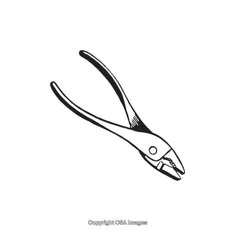 Black and White Line Art Illustration of a Pair of Pliers