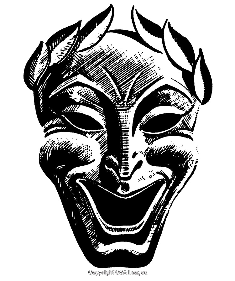 Black and White Engraving of a Comedy Theater Mask