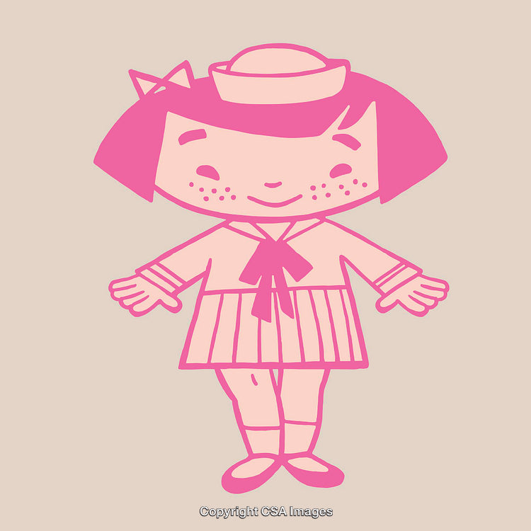 Adorable Pink Line Art Illustration of a Youthful Sailor Girl
