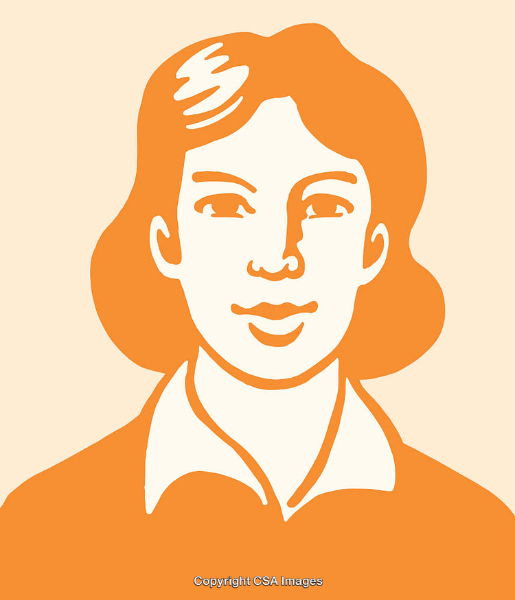 Simplistic Color Line Art Portrait of a Smiling Woman