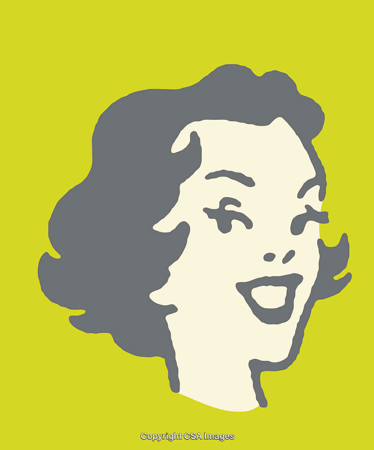Retro Pop Art Style Woman Smiling Portrait with Bright Background