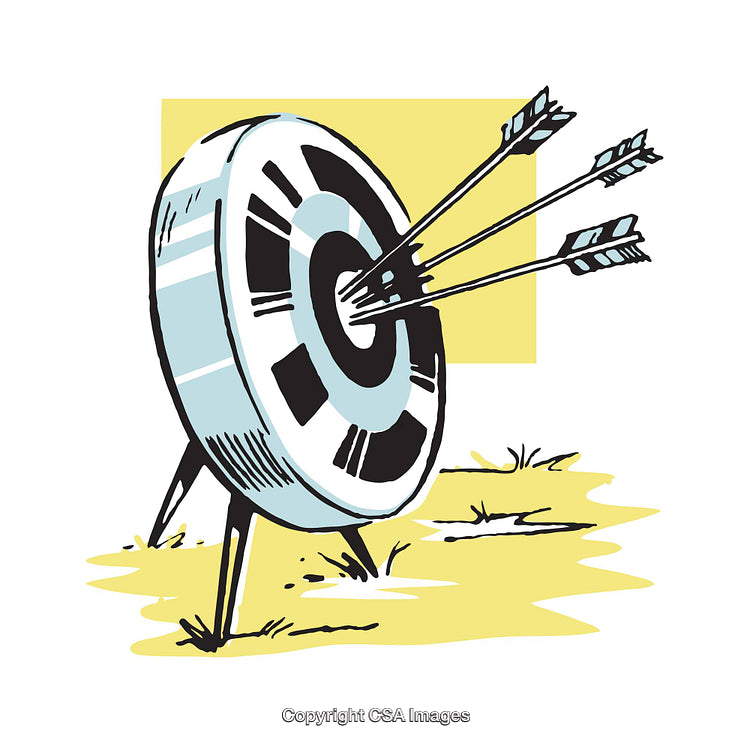 Illustrated Target with Arrows Depicting Achieved Goals in Vibrant Colors