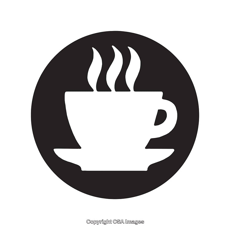 Black and White Line Art Illustration of a Steaming Coffee Cup Icon